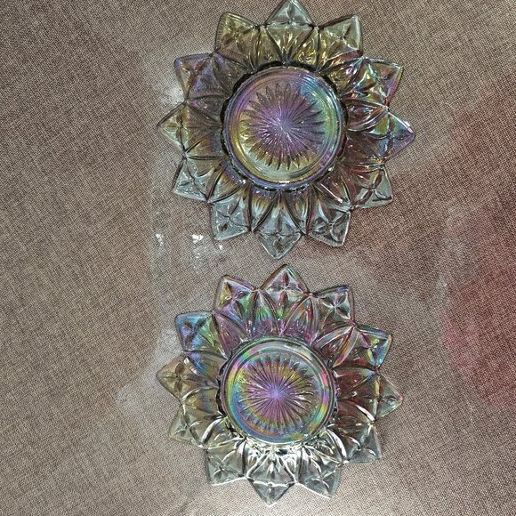 Vintage Federal Glass Smokey Gray Petal Design Iridescent Carnival Glass Plates - Picture 4 of 11